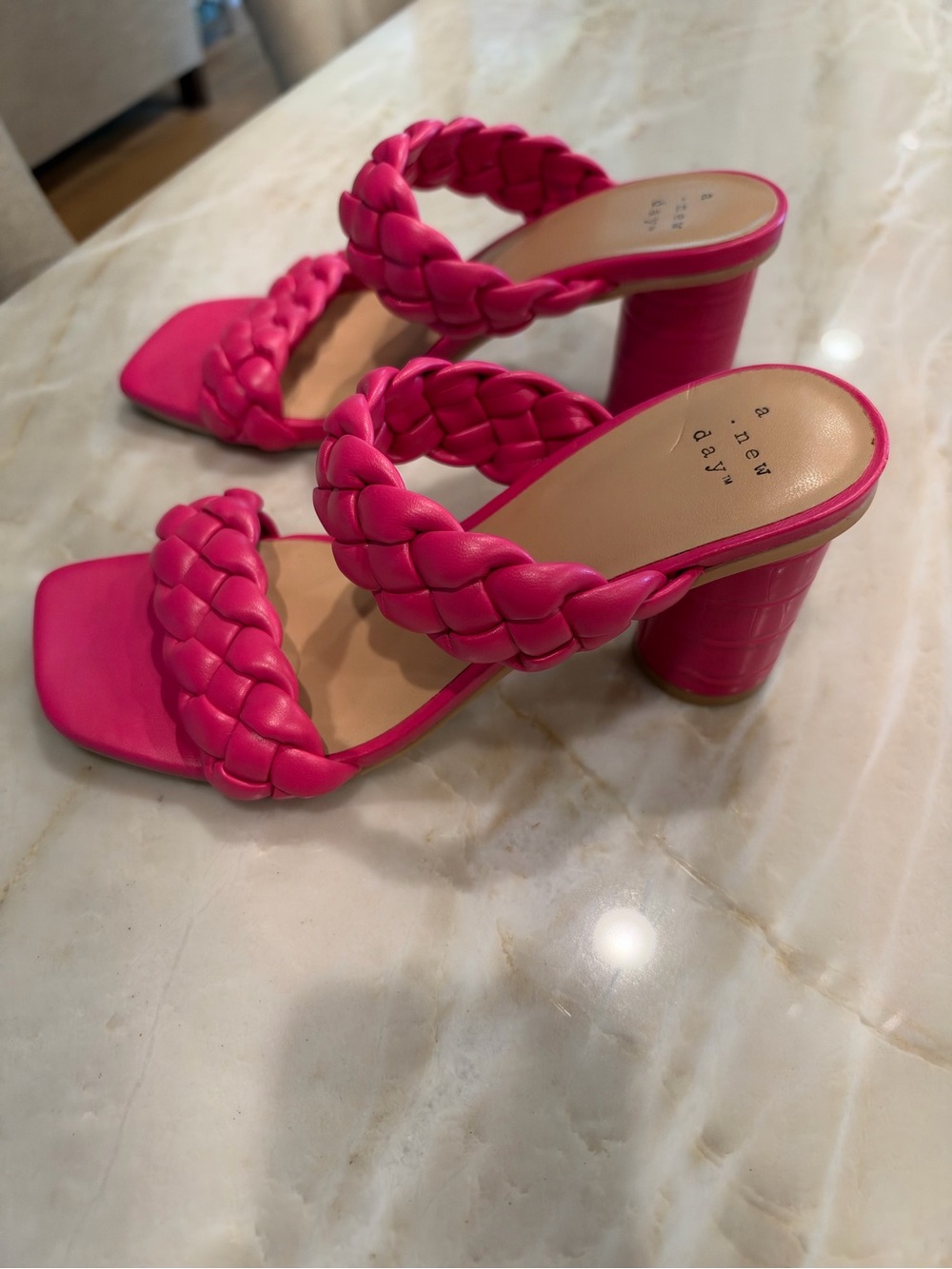 a new day Hot Pink Braided Double-Strap Block Heel Sandal